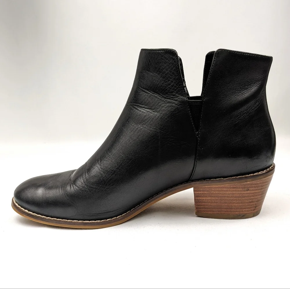 Cole Haan Abbot Ankle Boot Leather Notched Pull On Block Heel Chelsea Black 9